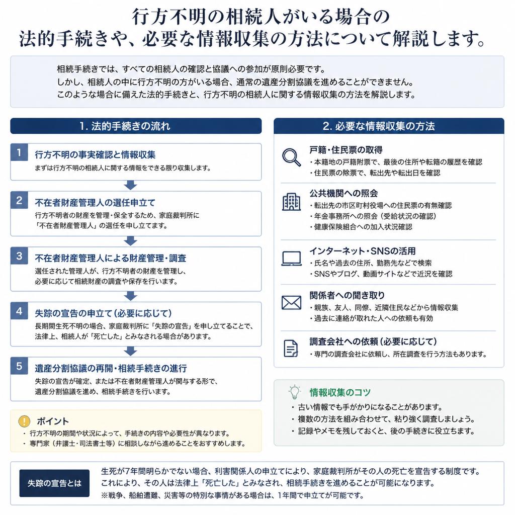 相続人の行方が不明な時の対策
